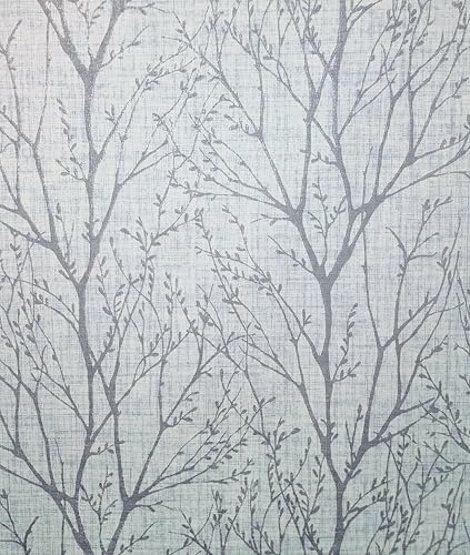 Crown M1877 Lynford Trees Mid Weight Vinyl Wallpaper, Blue