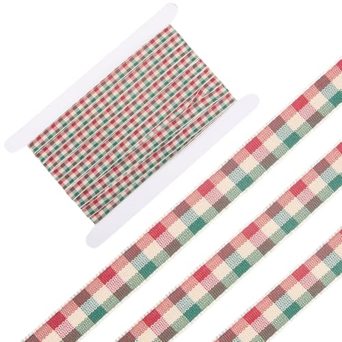 GORGECRAFT Cinta Navideña de Tartán de 30 m X 10mm Rojo Verde A Cuadros de Poliéster con Borde Tejido Navideños de la Punta del Árbol de Navidad Manualidades Envoltura de Regalos.