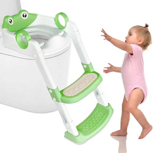 Roysmart Toilettensitz Kinder mit Treppe, 2-in-1 kinder Toilettensitz mit Treppe, Verstellbar Toilettentrainer für Kinder, Rutschfest und Faltbar Toilettentrainer Toilettensitz für Jung und Mädchen