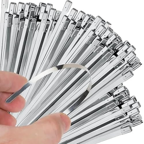 Fascette metalliche, Fascette stringicavo in acciaio inossidabile argentato for tubi di scarico, resistenti, autobloccanti, 40 pezzi(100pcs,4.6 * 150mm)