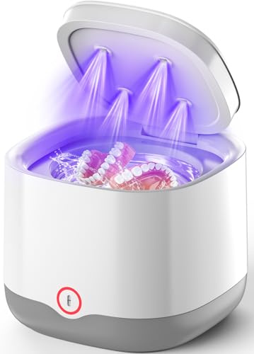 Anysun Limpiador Ultrasonidos para Férula Dental, Retenedores y Alineadores, 45kHz con Luz UV-C, 200ml, Pulitore Ultrasuoni para Dentaduras, Prótesis Dentales, 3 Modos, Portátil, Batería 4000mAh