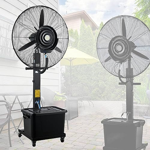 Industrial Misting Fan with 11-Gallon Tank, 3-Speed Cooling Pedestal Fan for Backyards & Patios, 22/26/30 Adjustable Height Water Mist Floor Fan, Black