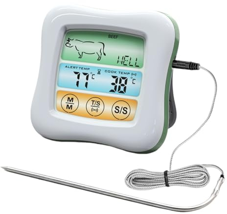 MAGICLULU Termometro Digitale per Alimenti con Schermo Touchscreen Timer Integrato Sonda Standard Bianco-verde Misurazione Precisa per Cucina e Barbecue Strumento Sicuro e Pratico per