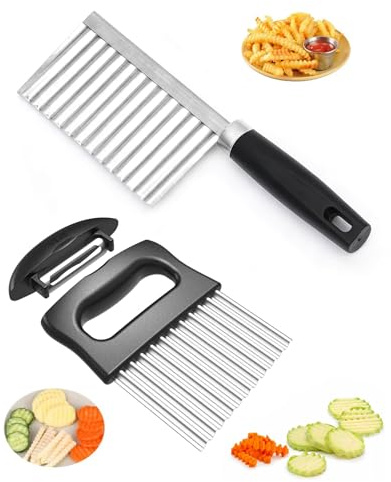 ALONK 2 Stück Wellenschneider, Edelstahl Wellenmesser mit Schälfunktion für Obst, Gemüse und Salat, für die Schönsten Schnittmuster