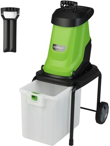 GOPLUS Trituradora Eléctrica 2800 W, Trituradora de Ramas de hasta Ø 45 mm con Caja de Recolección 50 L, Cuchillas de Doble Filo, Ruedas Grandes, Biotrituradora con Cable para Jardín Patio (Verde)