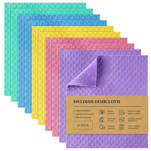 Fantasyon Wiederverwendbare Reinigungstücher, schwedisches Geschirrtuch, 100 % biologisch abbaubar, waschbar, lebensmittelecht und plastikfrei, Küchentuch, geeignet für jede Oberfläche, mehrfarbig
