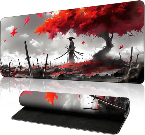 KZARYVEXIS Japanisches XXL Gaming-Mauspad 900x400x3mm (Spiel 1) | Vernähte Kanten, rutschfest & wasserdicht, Schreibtischunterlage für Gamer und Profis, Kompatibel mit PC und Laptop