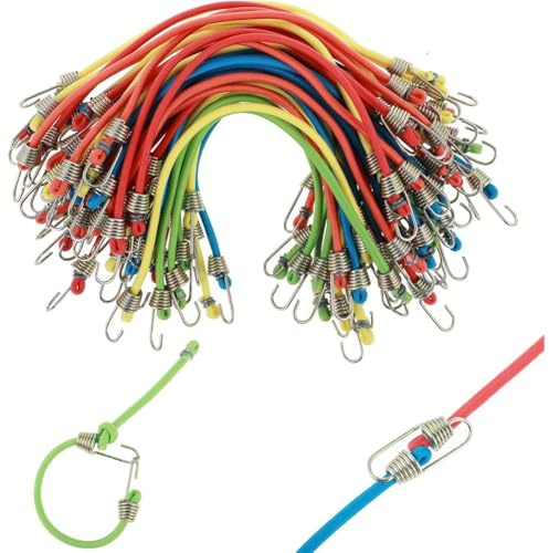 Akfldms Für Gepäckträger Kompatibel 50 Stück Mini Bungee-Seile mit Haken Mehrfarbige Kurze Bungee-Seile mit Haken Gummi-Bungee-Gurte