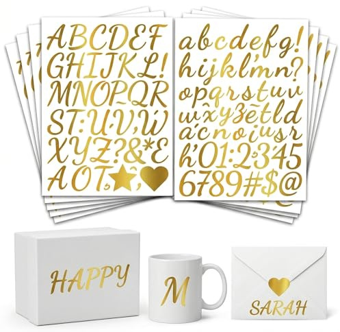SWYZOR 8 Hojas Doradas Brillantes Autoadhesivas, Pegatinas De Vinilo Resistentes A La Intemperie, Letras Adhesivas Para Puerta, BuzóN, Pegatinas Con Texto Deseado