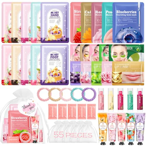 Set Regalo Mujer Skincare–55 Accesorios de Belleza con Mascarilla Facial,Mascarilla de Manos y Pies,Crema de Manos,Bálsamo Labial,Parches Ojos–Regalo para Bodas,Navidad y Cumpleaños