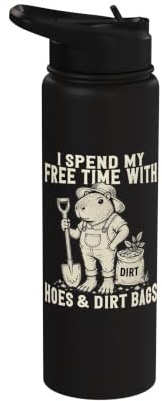 Hoes Dirt Bags Funny Gardening Pun Sarcastic Capybara Stainless Steel Insulated Water Bottle