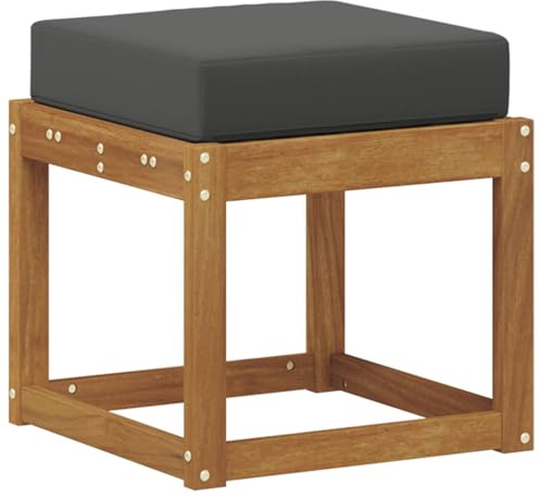 mtlskopl Gartenhocker Holz mit Kissen 43x43x37 cm - Holzhocker Sitzhocker aus massivem Akazienholz, Outdoor Beistelltisch Fußhocker für Terrasse Balkon Garten, Natur Anthrazit