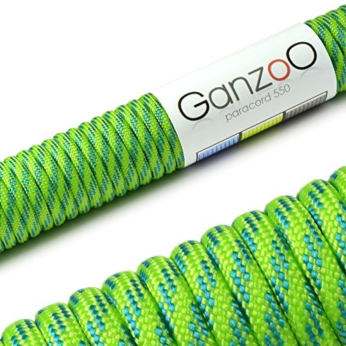 Ganzoo Paracord 550 Typ 3 Seil 4mm, 30 m Nylon-Polyester mit 7 Kernsträngen, grün blau zweifarbig, Outdoor-Schnur für Camping, Survival, Allzweck-Anwendungen, Hundeleine, Hundehalsband, Knüpfen