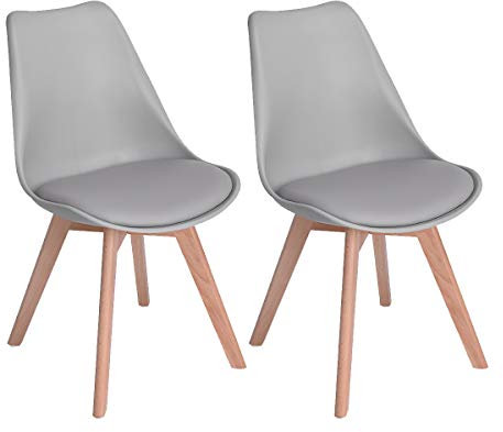 EGGREE 2er Set Esszimmerstühle mit Massivholz Buche Bein SGS Geprüfter, Retro Design Gepolsterter lStuhl Küchenstuhl Holz, Grau