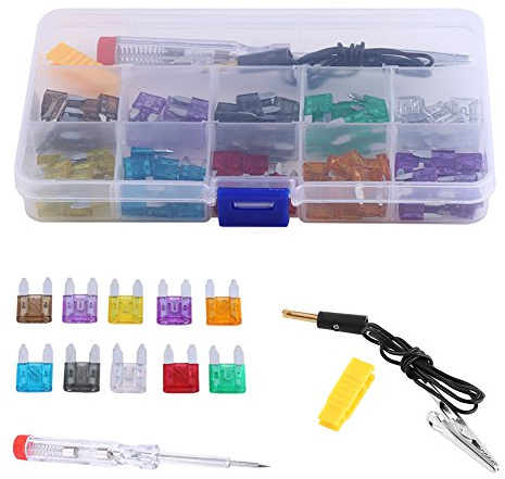 Keenso Auto Mini Flachsicherung Sortiment Kit, 100 stücke Auto Min Sicherung 2A 3A 5A 7.5A 10A 15A 20A 25A 30A 35A Standard Ersatzsicherungen mit Elektrische Test Stift für Autos, Motorräder, Zuhause