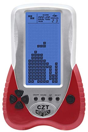CZT verbesserte Version der Großbild-Backstein-Spielekonsole mit einstellbarer blauer Hintergrundbeleuchtung, Plug-in-Headset, 23 Spiele, Puzzle, wiederaufladbares Kindergeschenk