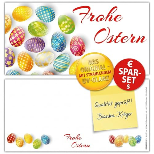 BREITENWERK 12 Osterkarten EDLE OSTEREIER mit Umschlag im Set - große Premium Frohe Ostern Grußkarten in DIN lang für Privat und Geschäft