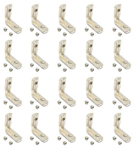 Befenybay 20PCS L-Modell 90-Grad-Inneninnen-Eckverbinder-Verbindungshalterung mit Schrauben für 6-mm-T-Form-Aluminium-Strangpressprofil der Serie 2020