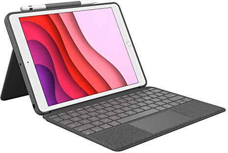 Logitech Combo Touch Tastatur und Foliohülle mit Trackpad hintergrundbeleuchtet Apple Smart connector QWERTZ Schweiz Graphite für 10.2-inch iPad 7. Generation 8. f/ 7th gen Suisse / Schweizer