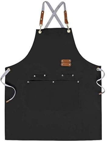 Mignongirl Chef Apron-Cross Back Apron for Men Women with Adjustable Straps and Large Pockets,Canvas,M-XXL,Black