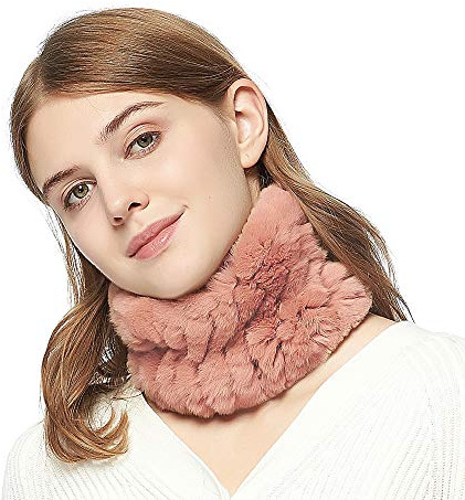 Fur Story Women Winter Knitted Rex Rabbit Neck Warmer Infinity loop Scarf Scarves For Women Ladies(Pink)