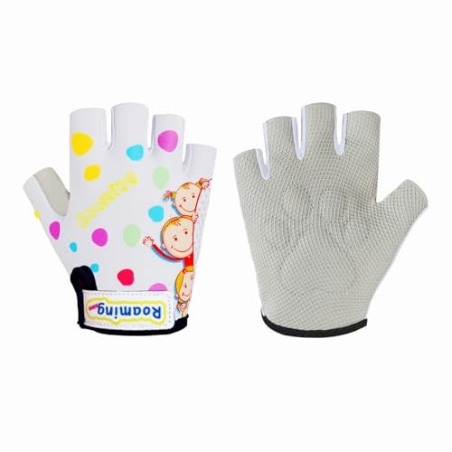 Boyiexin Kids Half-Finger Climbing Gloves for Age 3-10 Boys and Girls Monkey Bars Biking, Good Grip Control Gloves for Gymnastics Scooter Balance Boards Outdoor Sports (White, XXS (1-2 Years))