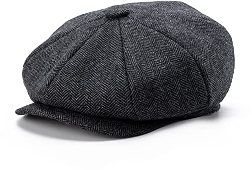 BOTVELA Herren 8 Panel Fischgräten-Tweed Schiebermütze aus Wollmischung