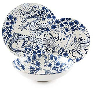 Excelsa Zen Teller-Set, 18-teilig, Keramik, Weiß und Blau