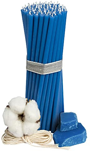 Diveevo Bienenwachs Kerzen Blau - Orthodoxe Kerzen für Gebet Rituale Tischdeko - Ungiftig, Ruß - Tropffrei, Lang, Nachhaltige Produkte, 50 Stück, Höhe 16,5 cm, Brenndauer 50 Min