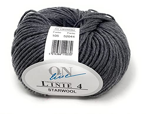 ONline Linie 4 Starwool,hochwertige Merinowolle,50g,zum Stricken u. Häkeln, 100% Schurwolle (Merino) superwash (105 mittelgrau)