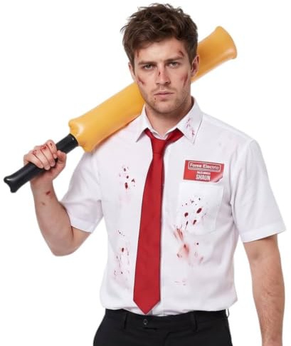 I LOVE FANCY DRESS LTD Zombie-Killer-Kostüm für Erwachsene – aufblasbarer Baseballschläger + rote Krawatte + Namensschild + falsche Blutung – für Herren und Damen