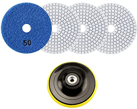 Niaciswe Diamant Polierscheiben 4 Stück Diamant Nass Polierscheibe Set Diamant Schleifpad Polierscheibe Pads für Granit Schleifpads mit Backing Halter Disc für Granit Beton Stein Keramik Polieren
