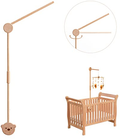 Bras mobile en bois pour berceau | Support mobile pour berceau | Support mobile pour chambre d'enfant | Ours de dessin animé | Rotation horizontale à 360 °, 2 angles de suspension réglables pour