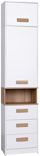Marmex Grant G6+G14 - Dekoregal, Regal, Schubladen - Bücherregal mit Verlängerung für Bücher und Spielzeug - Möbelset für EIN Jugendzimmer, Kinderzimmer - 52x235x40 weiß + Riviera Eiche