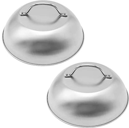Lidscura Cupola di fusione da 20 cm, coperchio di fusione per griglia, copertura a vapore, piastra a cupola in acciaio inossidabile con manico per barbecue (2 confezioni)