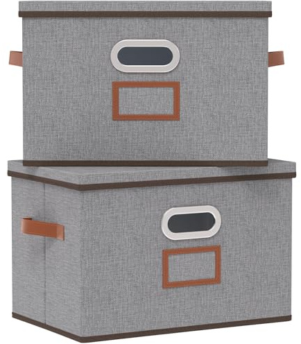 OUTBROS 2 Set Aufbewahrungsboxen, Faltbarer Stoffboxen 45x30x30cm, Grau | Faltbarer Aufbewahrungskorb mit Etikettentasche, Kisten Aufbewahrung, Schrank Organizer Kleiderschrank, für Kleidung