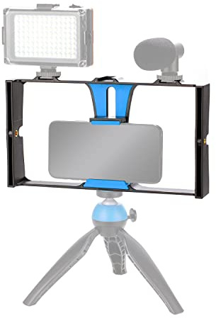 Goshyda Smartphone-Video-Rig, Telefon-Videostabilisator, Kameragehäuse-Halterung für Filmemachen und Vlogging, mit Kaltschuhhalterung für Smartphone, für Streaming-Ausrüstung(Blau)