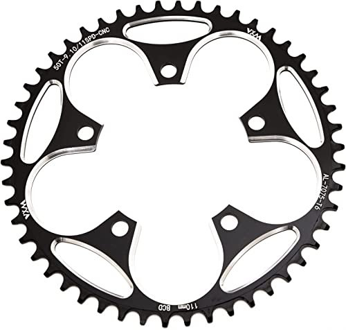 YBEKI 110 BCD Chainring 36T 38T 40T 42T 44T 46T 48T 50T 52T 54T 56T 58T Round Narrow Wide Single Chainwheel for 8 9 10 11 12 Speed Road Bike (black, 46T)