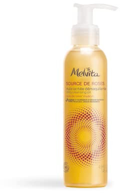 Melvita, Huile Démaquillante Source de Roses, Nettoyage doux et efficace, enrichie en extraits de roses, pour un teint frais et éclatant, Formule vegan 99% d'origine naturelle, Certifiée bio, 145 ml