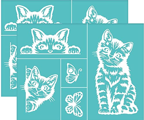 OLYCRAFT 2 Stück selbstklebende Siebdruckschablone Katze Schmetterling Muster Schablone Wiederverwendbare Netzschablonen Transfer Waschbar Heimdekoration für DIY T-Shirt Stoffmalerei - 22 x 28 cm