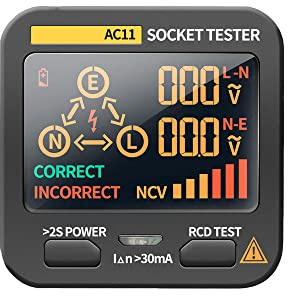 LCD Steckdosentester, Integrierter Spannungsprüfer, RCD Steckdosen Steckdosentester, Stromkreisanalysator, Wandstecker Leckagetester, Fehlerprüfer für Stromleitungen, 8 Visuelle Anzeigen(EU)