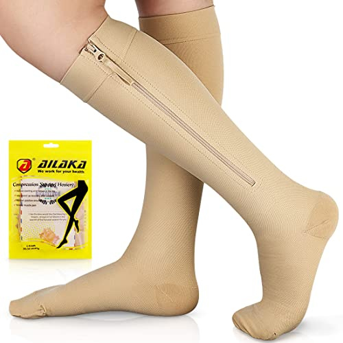 Ailaka Zipper Compression Socks for Men Women - 20-30 mmHg Close Toe Knee High Medical Compression Socks with Zipper, Zip Up Socks for Varicose Veins, Edema, Recovery, Pregnant, Nurse