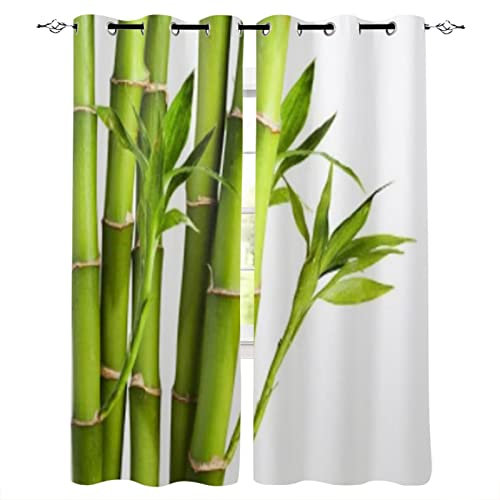 MDKLXIDF Vorhang grüner Bambus Vorhänge Blickdicht mit Ösen 2er Set, Verdunkelungsvorhang Gardinen Polyester für Schlafzimmer Kinderzimmer Wohnzimmer Dekoration - H 138 x B 117 cm