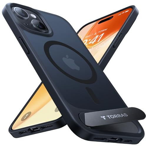 TORRAS Ostand L1 für iPhone 15 Hülle mit Flügelständer, Kompatibel mit MagSafe-Zubehör 3,66m Zertifizierte Militärschutz Stoßfest, 19N Magnetkraft Case für iPhone 15 Handyhülle, Matt Schwarz