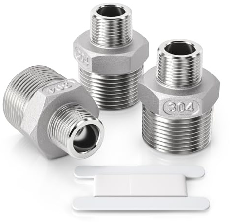Bwintech 3 Pcs 3/8 Male to 3/4 Male BSP Thread Stainless Steels 304 Hex Nipple Reducing Connector for Pipe Connecting Conversion