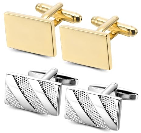 RoadLoo Manschettenknöpfe Herren, 2 Paar Glänzend, Klassisch, Hochzeit, Cufflinks, Rechteck, Personalisierte, Männer Geschenk, Tanzparty, Ferien, Jubiläum