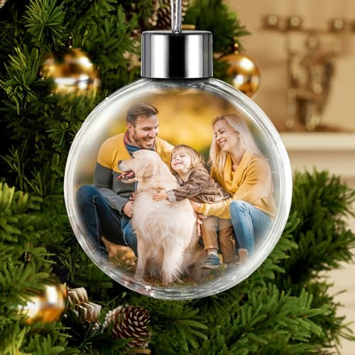 Personalisierte Weihnachtskugel mit Foto - Weihnachtskugeln selbst gestalten, Transparentes Acrylglas, Doppelseitiger Druck, Weihnachtsschmuck