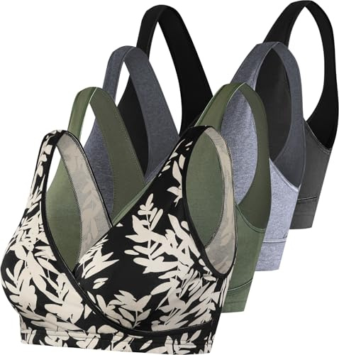 SUIEK Nursing Sleep Bra Maternity Bralette Breastfeeding Cotton Pregnancy Bras 4 Pack (Medium)