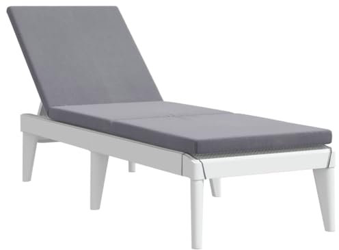 Gecheer Sonnenliege mit Auflage Gartenliege Strandliege Relaxliege Liege Verstellbare Rückenlehne Gartenmöbel Witterungsbeständig Weiß 186x60x29 cm PP