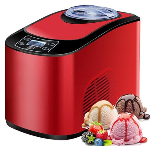 Ice Cream Machine, Automatic Homemade DIY Gelato Sorbet Fro-Zen Yoghurt Maker with LCD Display, 1.5L Stainless Steel Inner Barrel, Detachable Mixing Paddle, Make Ice Cream in 30 Minutes,Red